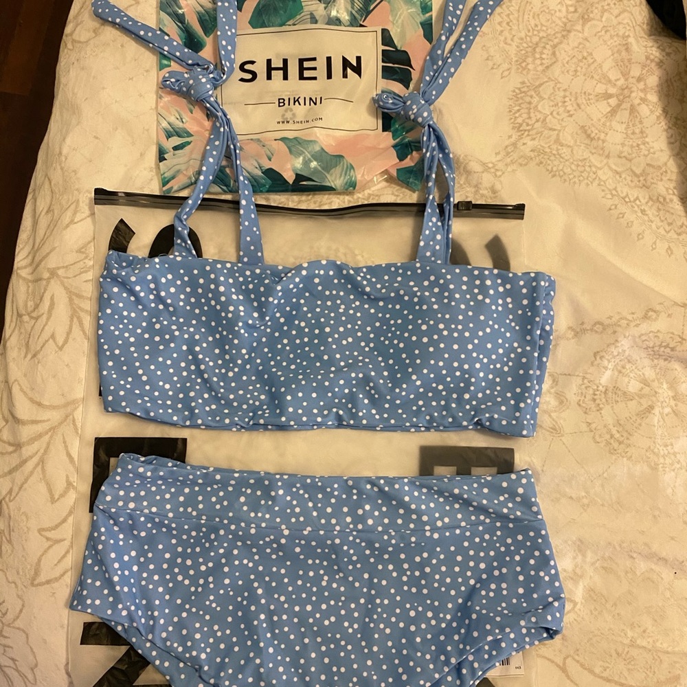 BabyBlue Polka Dot High Waisted Bikini!